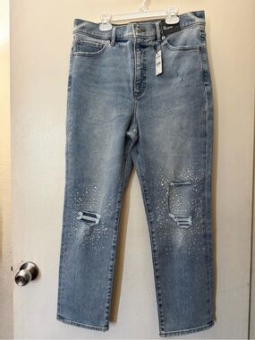 NWT Express Slim Super High Rise Rhinestone Distressed Jeans Size 12R